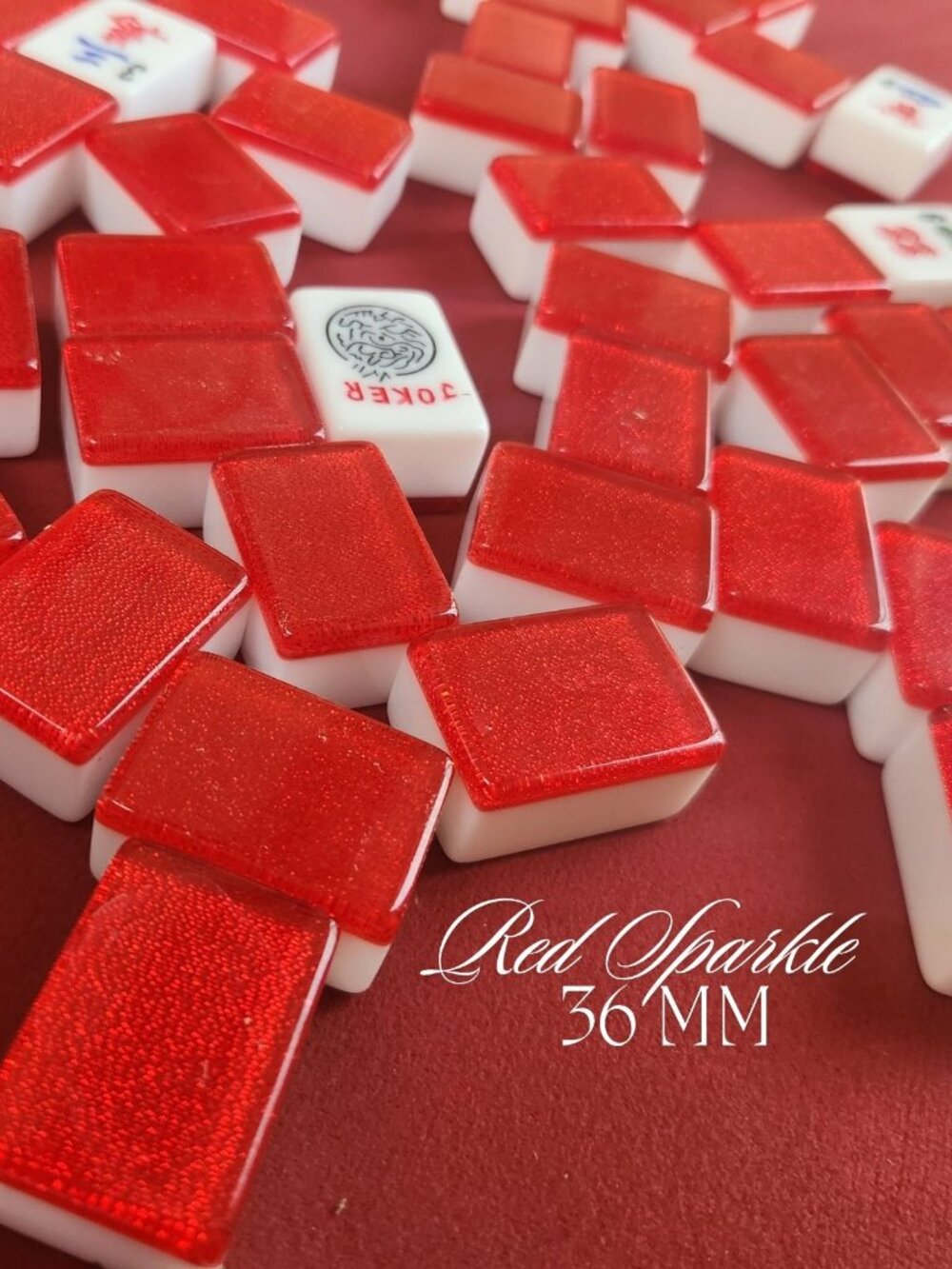 Automatic Mah Jongg Tiles Designer Series - Red Sparkle (36 mm)